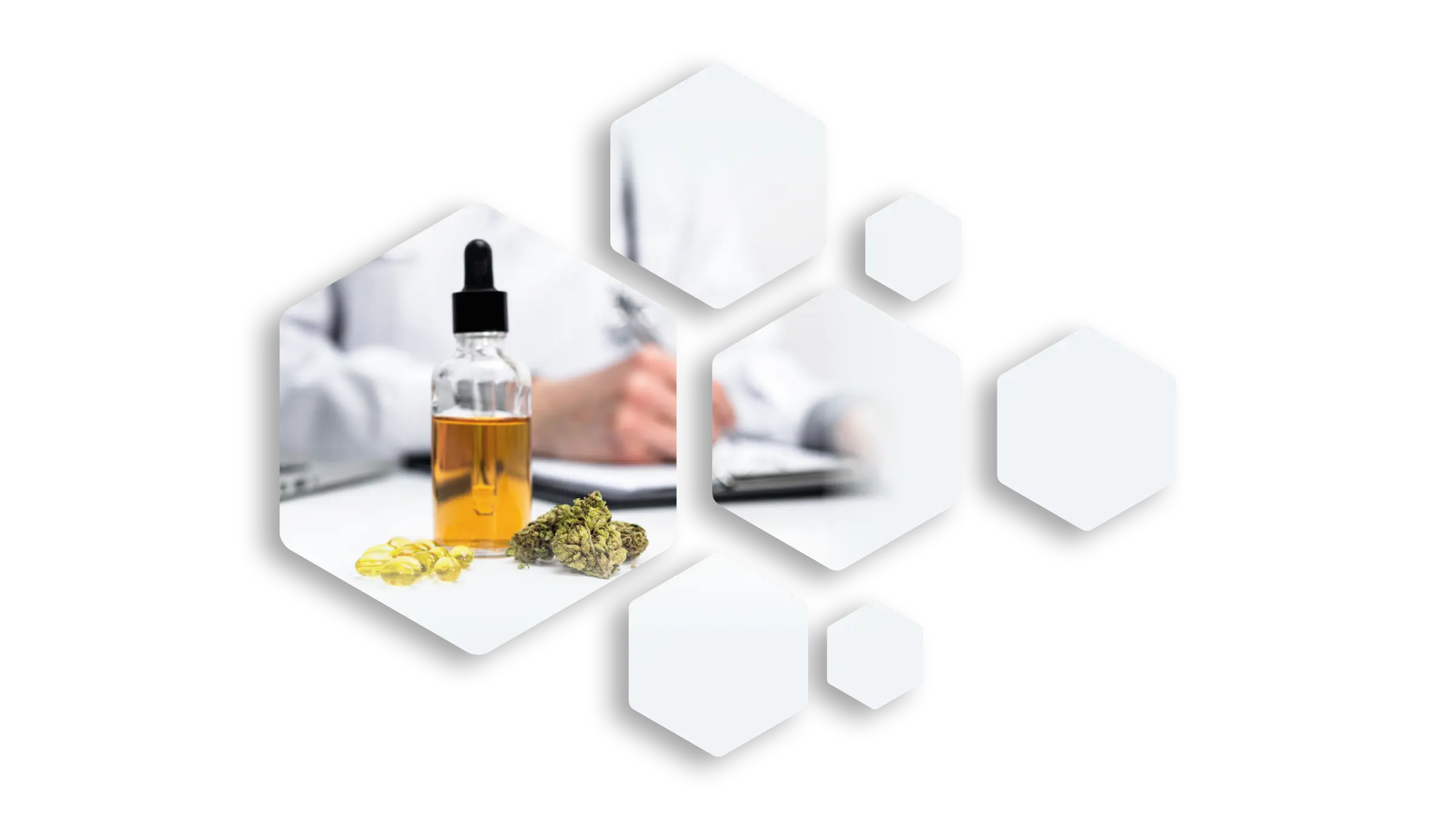 Medizinisches Cannabis in einem stilistische Hexagonnetz als durchgängiges Stilelement des CANMEDAPO Corporate Designs