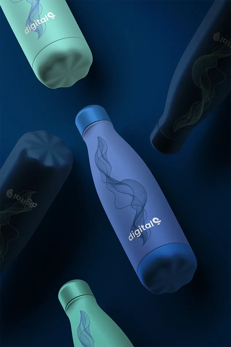 Mockup einer Trinkflasche als Werbemittel mit dem Logo von digital9