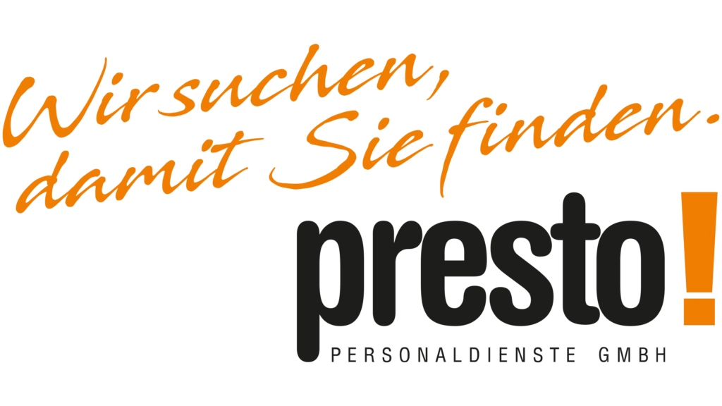 Logo von Presto-Personaldienste mit dem Claim "Wir suchen, damit Sie finden."