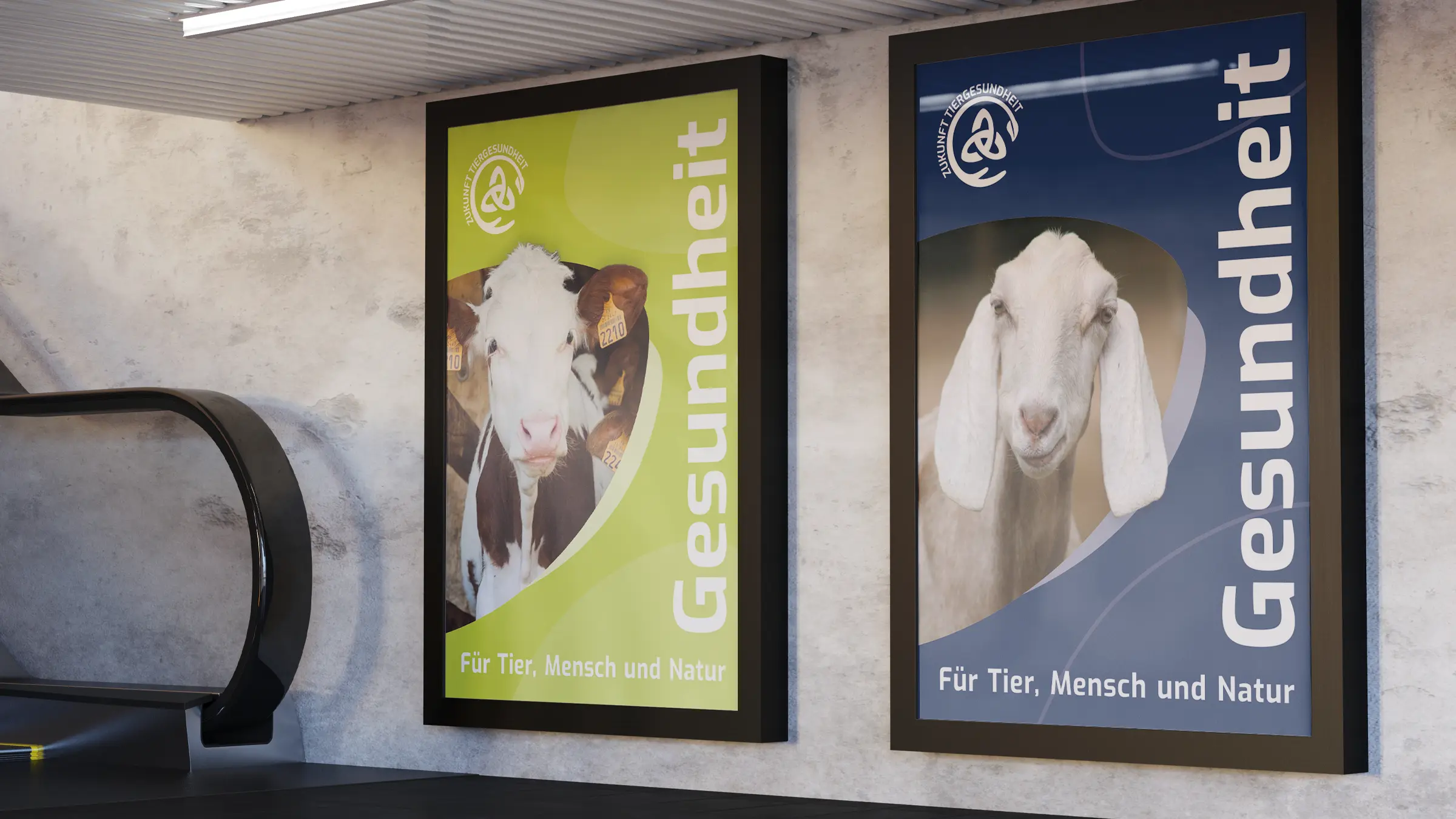 U-Bahn-Banner, die Gesundheit für Tier, Mensch und Natur und damit den Verein Zukunft Tiergesundheit e.V. bewerben